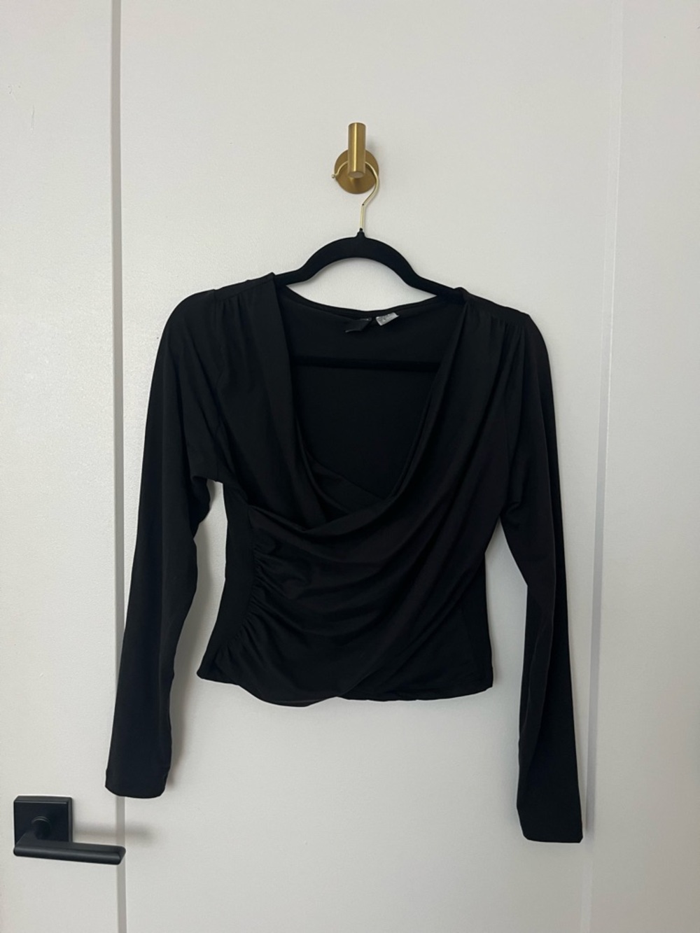 H&M Black Draped Long Sleeve Top with Cowl Neck